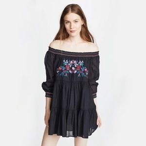 Free People Black Sunbeams Embroidered Off The Shoulder Dress
